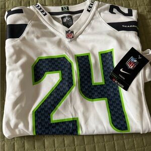 NFL White Jersey with Black and Green Details